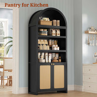 Sikaic Bookcase 81 Inches Tall Arched 6-Tier Bookcase with Door Black Oak Black / Engineered Wood / Modern