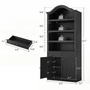 Sikaic Bookcase 82.7" Tall Arched Bookcase with Drawer & Doors Black Black / Engineered Wood / Modern