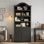 Sikaic Bookcase 82.7" Tall Arched Bookcase with Drawer & Doors Black Black / Engineered Wood / Modern