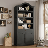 Sikaic Bookcase 82.7" Tall Arched Bookcase with Drawer & Doors Black Black / Engineered Wood / Modern