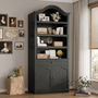 Sikaic Bookcase 82.7" Tall Arched Bookcase with Drawer & Doors Black Black / Engineered Wood / Modern
