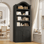 Sikaic Bookcase 82.7" Tall Arched Bookcase with Drawer & Doors Black Black / Engineered Wood / Modern