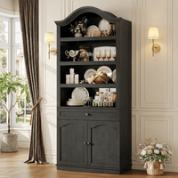 Sikaic Bookcase 82.7" Tall Arched Bookcase with Drawer & Doors Black Black / Engineered Wood / Modern