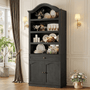 Sikaic Bookcase 82.7" Tall Arched Bookcase with Drawer & Doors Black Black / Engineered Wood / Modern