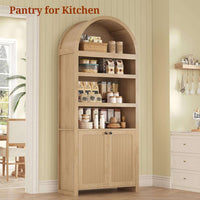 Sikaic Bookcase 81 Inches Tall Arched 6-Tier Bookcase with Door Oak Oak Beige / Engineered Wood / Modern