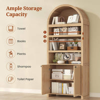 Sikaic Bookcase 81 Inches Tall Arched 6-Tier Bookcase with Door Oak Oak Beige / Engineered Wood / Modern