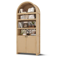 Sikaic Bookcase 81 Inches Tall Arched 6-Tier Bookcase with Door Oak Oak Beige / Engineered Wood / Modern