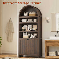 Sikaic Bookcase 81 Inches Tall Arched 6-Tier Bookcase with Door Walnut Walnut Brown / Engineered Wood / Modern