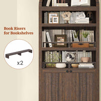 Sikaic Bookcase 81 Inches Tall Arched 6-Tier Bookcase with Door Walnut Walnut Brown / Engineered Wood / Modern