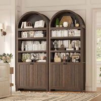 Sikaic Bookcase 81 Inches Tall Arched 6-Tier Bookcase with Door Walnut Walnut Brown / Engineered Wood / Modern