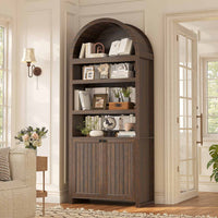 Sikaic Bookcase 81 Inches Tall Arched 6-Tier Bookcase with Door Walnut Walnut Brown / Engineered Wood / Modern