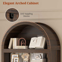 Sikaic Bookcase 81 Inches Tall Arched 6-Tier Bookcase with Door Walnut Walnut Brown / Engineered Wood / Modern