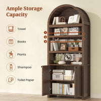 Sikaic Bookcase 81 Inches Tall Arched 6-Tier Bookcase with Door Walnut Walnut Brown / Engineered Wood / Modern