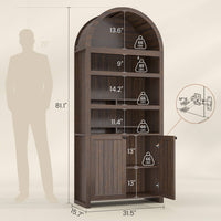 Sikaic Bookcase 81 Inches Tall Arched 6-Tier Bookcase with Door Walnut Walnut Brown / Engineered Wood / Modern