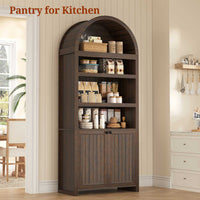 Sikaic Bookcase 81 Inches Tall Arched 6-Tier Bookcase with Door Walnut Walnut Brown / Engineered Wood / Modern