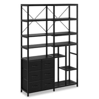 Sikaic Bookshelf 7-Tier Industrial Convertible Bookshelf with 6 Fabric Drawers Black Black / Engineered Wood / Industrial