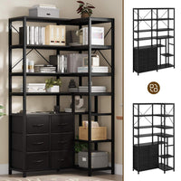 Sikaic Bookshelf 7-Tier Industrial Convertible Bookshelf with 6 Fabric Drawers Black Black / Engineered Wood / Industrial