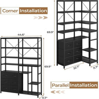 Sikaic Bookshelf 7-Tier Industrial Convertible Bookshelf with 6 Fabric Drawers Black Black / Engineered Wood / Industrial