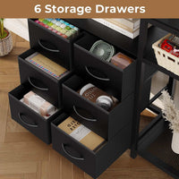 Sikaic Bookshelf 7-Tier Industrial Convertible Bookshelf with 6 Fabric Drawers Black Black / Engineered Wood / Industrial