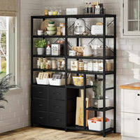 Sikaic Bookshelf 7-Tier Industrial Convertible Bookshelf with 6 Fabric Drawers Black Black / Engineered Wood / Industrial