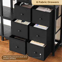 Sikaic Bookshelf 6 Tier Industrial Convertible L Shaped Corner Bookshelf with 6 Fabric Drawers Black Black / Engineered Wood / Modern