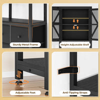 Sikaic Bookshelf 6 Tier Industrial Convertible L Shaped Corner Bookshelf with 6 Fabric Drawers Black Black / Engineered Wood / Modern