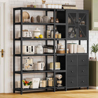 Sikaic Bookshelf 6 Tier Industrial Convertible L Shaped Corner Bookshelf with 6 Fabric Drawers Black Black / Engineered Wood / Modern
