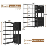 Sikaic Bookshelf 6 Tier Industrial Convertible L Shaped Corner Bookshelf with 6 Fabric Drawers Black Black / Engineered Wood / Modern