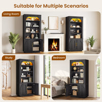 Sikaic Bookshelf Sikaic Arch Bookshelf with LED Cabinets and Adjustable Shelves Matte Black Black / Engineered Wood / Modern