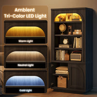 Sikaic Bookshelf Sikaic Arch Bookshelf with LED Cabinets and Adjustable Shelves Matte Black Black / Engineered Wood / Modern