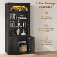 Sikaic Bookshelf Sikaic Arch Bookshelf with LED Cabinets and Adjustable Shelves Matte Black Black / Engineered Wood / Modern