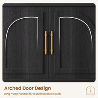 Sikaic Bookshelf Sikaic Arch Bookshelf with LED Cabinets and Adjustable Shelves Matte Black Black / Engineered Wood / Modern