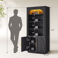 Sikaic Bookshelf Sikaic Arch Bookshelf with LED Cabinets and Adjustable Shelves Matte Black Black / Engineered Wood / Modern