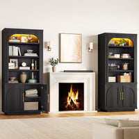 Sikaic Bookshelf Sikaic Arch Bookshelf with LED Cabinets and Adjustable Shelves Matte Black Black / Engineered Wood / Modern