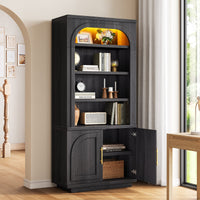 Sikaic Bookshelf Sikaic Arch Bookshelf with LED Cabinets and Adjustable Shelves Matte Black Black / Engineered Wood / Modern