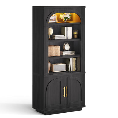 Sikaic Bookshelf Sikaic Arch Bookshelf with LED Cabinets and Adjustable Shelves Matte Black Black / Engineered Wood / Modern