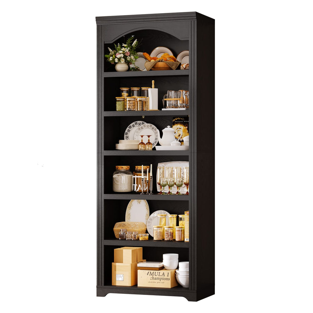 80.9 inch Tall Arched 6-Tier Bookshelf with Roman Column Design Black
