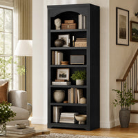 Sikaic Bookshelf 80.9 inch Tall Arched 6-Tier Bookshelf with Roman Column Design Black Black / Engineered Wood / Vintage