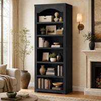 Sikaic Bookshelf 80.9 inch Tall Arched 6-Tier Bookshelf with Roman Column Design Black Black / Engineered Wood / Vintage