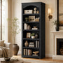 Sikaic Bookshelf 80.9 inch Tall Arched 6-Tier Bookshelf with Roman Column Design Black Black / Engineered Wood / Vintage