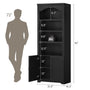 Sikaic Bookshelf 81 inch Tall Arched 6-Tier Bookshelf with Cabinet Door & Adjustable Shelves Black Black / Engineered Wood / Vintage