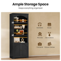 Sikaic Bookshelf 81 inch Tall Arched 6-Tier Bookshelf with Cabinet Door & Adjustable Shelves Black Black / Engineered Wood / Vintage
