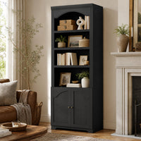 Sikaic Bookshelf 81 inch Tall Arched 6-Tier Bookshelf with Cabinet Door & Adjustable Shelves Black Black / Engineered Wood / Vintage