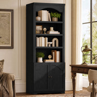 Sikaic Bookshelf 81 inch Tall Arched 6-Tier Bookshelf with Cabinet Door & Adjustable Shelves Black Black / Engineered Wood / Vintage