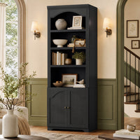 Sikaic Bookshelf 81 inch Tall Arched 6-Tier Bookshelf with Cabinet Door & Adjustable Shelves Black Black / Engineered Wood / Vintage