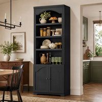 Sikaic Bookshelf 81 inch Tall Arched 6-Tier Bookshelf with Cabinet Door & Adjustable Shelves Black Black / Engineered Wood / Vintage