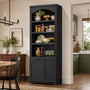 Sikaic Bookshelf 81 inch Tall Arched 6-Tier Bookshelf with Cabinet Door & Adjustable Shelves Black Black / Engineered Wood / Vintage