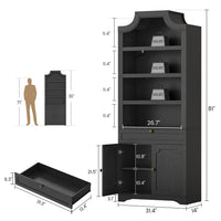 Sikaic Bookshelf 81 inch Tall Arched 7-Tier Bookcase with Drawer & Doors Black Black / Engineered Wood / Vintage