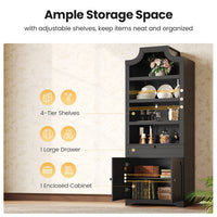 Sikaic Bookshelf 81 inch Tall Arched 7-Tier Bookcase with Drawer & Doors Black Black / Engineered Wood / Vintage