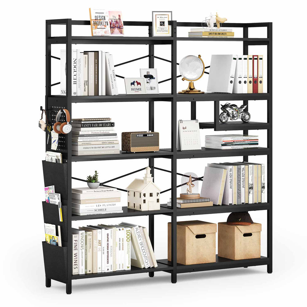 Sikaic Bookshelf LED 5-Tier Convertible Corner Bookshelf with Storage Black Black / Modern